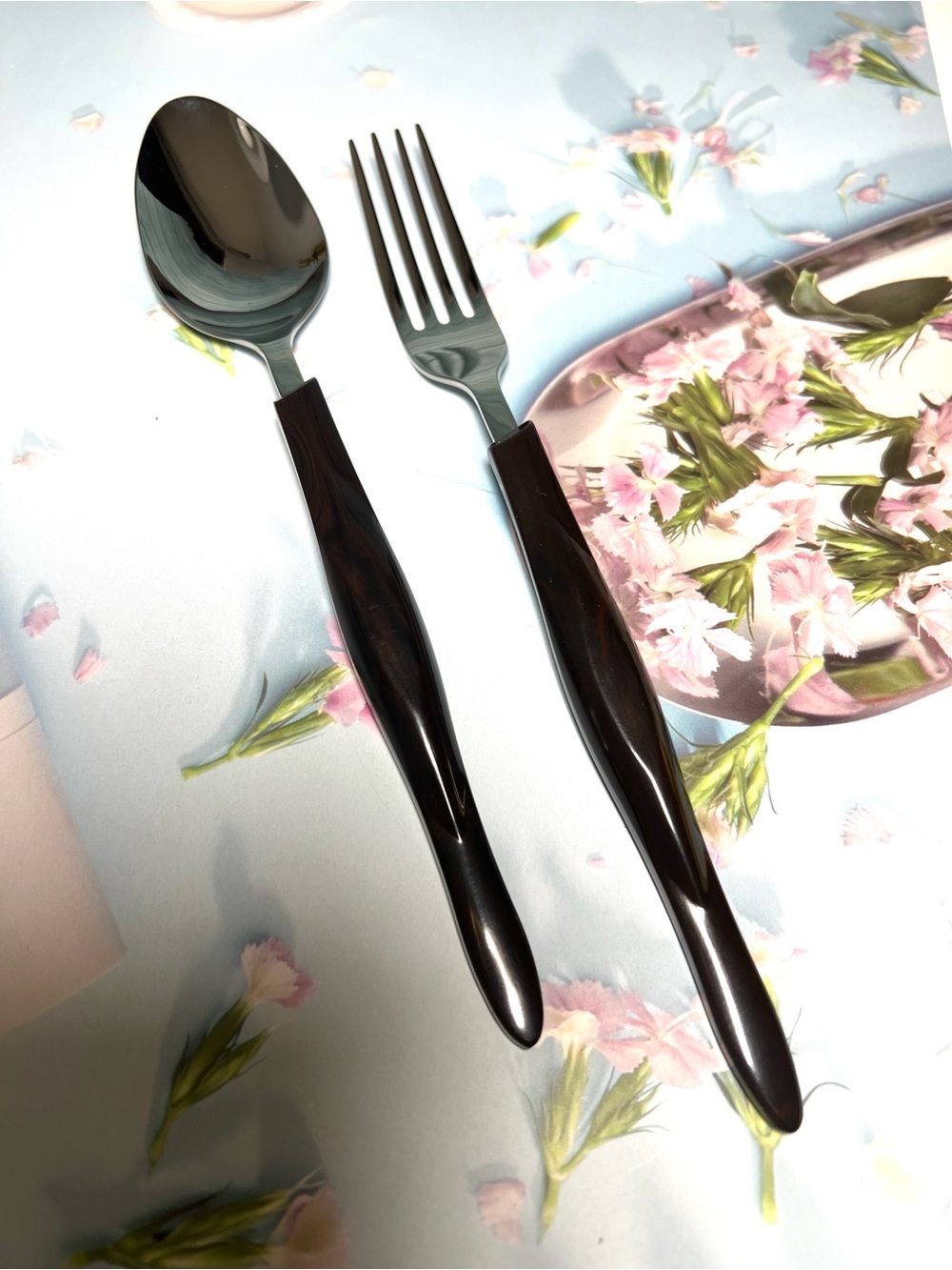 NEW CUTCO STAINLESS STEEL CLASSIC BLACK HANDLE SOUP SPOON & DINING FORK SET